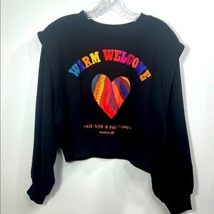 Farm Rio Warm Welcome Black crop sweatshirt size Small